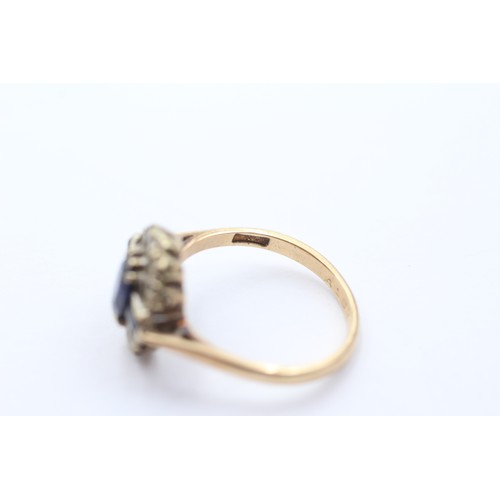 436 - 9ct gold synthetic sapphire & white gemstone dress ring (2.6g) SIZE N