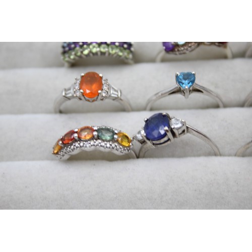 446 - 12 X .925 Gemstone Set Rings (39g)