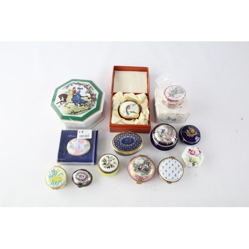 481 - 13 x Vintage Porcelain / Enamel PILL / TRINKET BOXES Inc Museum Collection Etc