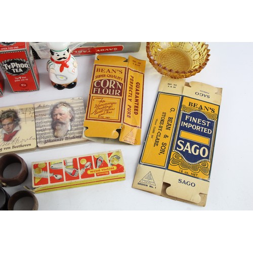 437 - Job Lot Assorted Vintage KITCHENALIA Inc Advertising Packaging, Hand Whisk Etc