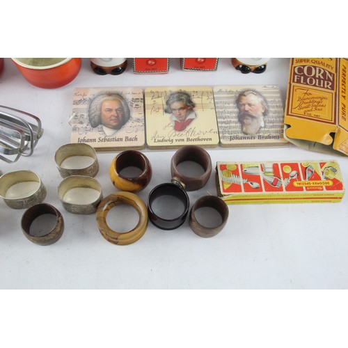 437 - Job Lot Assorted Vintage KITCHENALIA Inc Advertising Packaging, Hand Whisk Etc