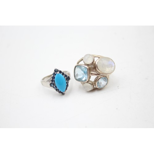 470 - 8 X .925 Gemstone Set Rings Including Opal And Turquoise (57g)