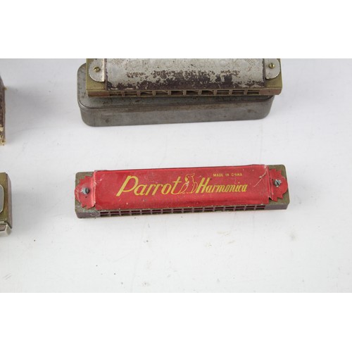 489 - 6 x Assorted Vintage HARMONICAS Inc Parrot, Hohner, Hero Etc