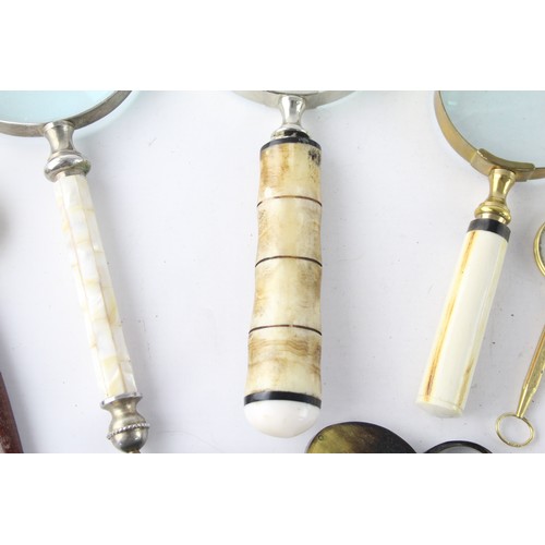 501 - 8 x Assorted Antique / Vintage MAGNIFYING GLASSES Inc Loop, Brass, Horn, Etc