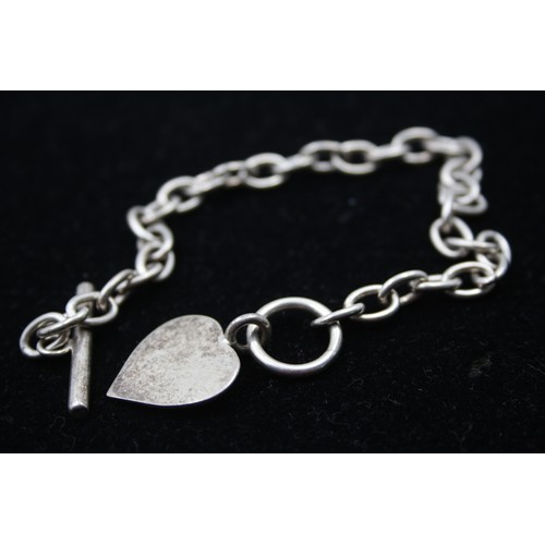 502 - .925 T Bar Necklace And Bracelet With Heart Charms (49g)