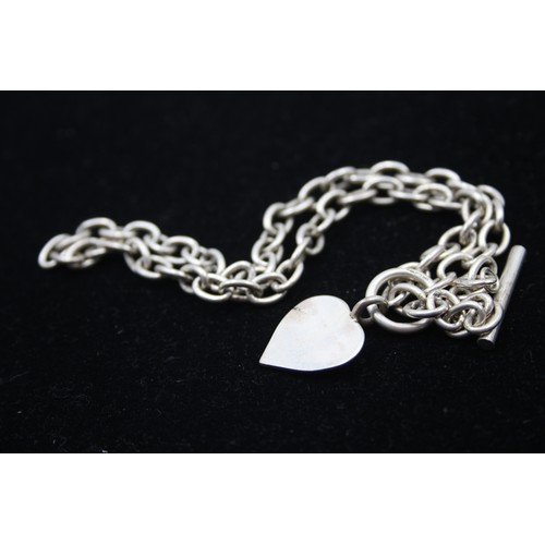 502 - .925 T Bar Necklace And Bracelet With Heart Charms (49g)