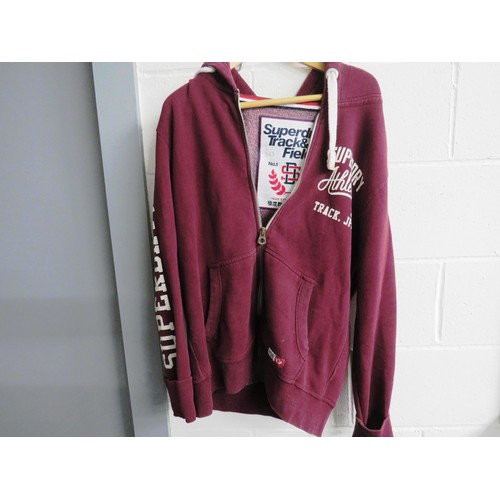 343 - TWO GENTS JACKETS RED FERRARI GRAN PRIX JACKET XXL AND BURGUNDY SUPERDRY ZIP JACKET SIZE 2XL