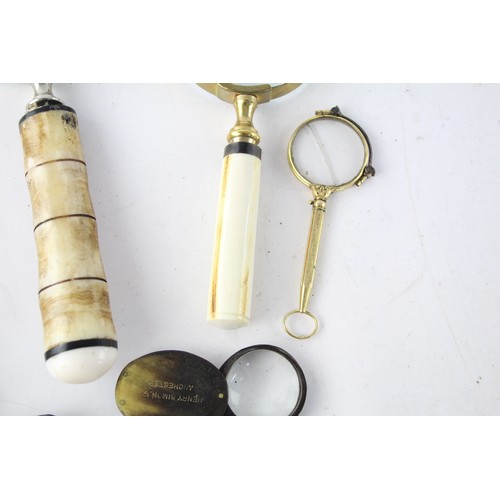 501 - 8 x Assorted Antique / Vintage MAGNIFYING GLASSES Inc Loop, Brass, Horn, Etc