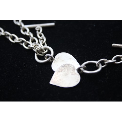 502 - .925 T Bar Necklace And Bracelet With Heart Charms (49g)