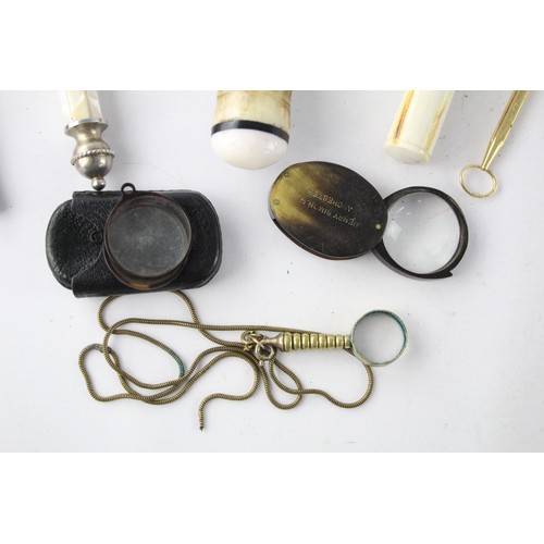 501 - 8 x Assorted Antique / Vintage MAGNIFYING GLASSES Inc Loop, Brass, Horn, Etc