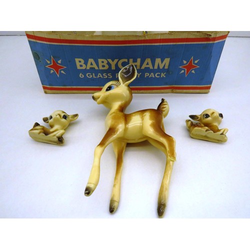 349 - 5 x VINTAGE BABYCHAM GLASSES IN ORIGINAL BOX WITH PLASTIC DEERS