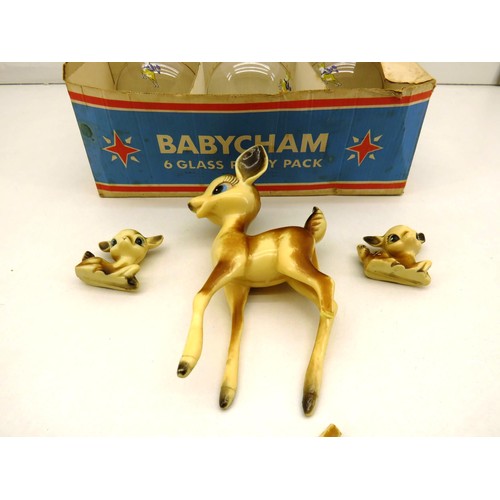 349 - 5 x VINTAGE BABYCHAM GLASSES IN ORIGINAL BOX WITH PLASTIC DEERS