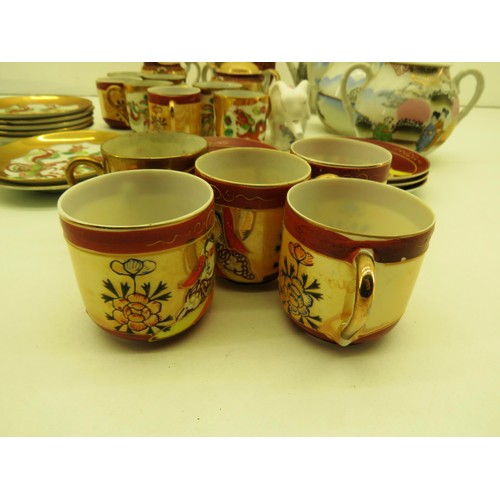 356 - SELECTION OF JAPANESE  TEASET INCLUDES GEISHA GIRL LITHOGRAPH