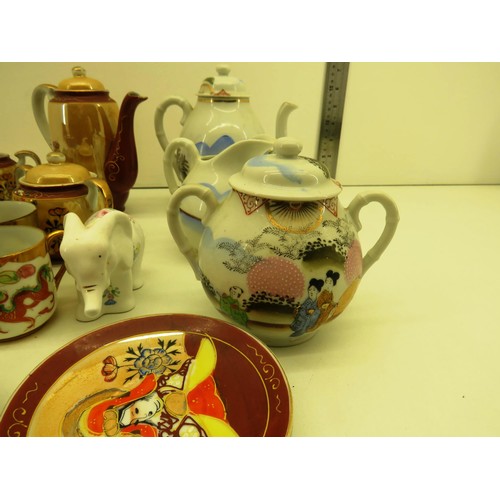 356 - SELECTION OF JAPANESE  TEASET INCLUDES GEISHA GIRL LITHOGRAPH