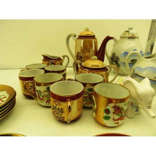 356 - SELECTION OF JAPANESE  TEASET INCLUDES GEISHA GIRL LITHOGRAPH