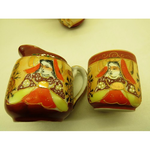 356 - SELECTION OF JAPANESE  TEASET INCLUDES GEISHA GIRL LITHOGRAPH