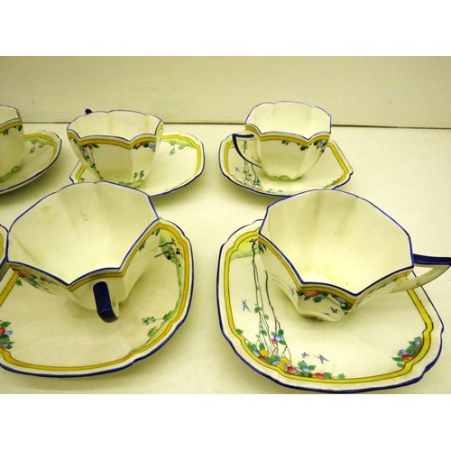 357 - SET OF 12 x CUPS AND SAUCERS - SHELLEY QUEEN ANNE SHAPE BALLOON TREES PATTERN No 11624