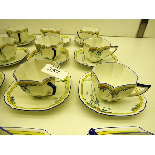 357 - SET OF 12 x CUPS AND SAUCERS - SHELLEY QUEEN ANNE SHAPE BALLOON TREES PATTERN No 11624