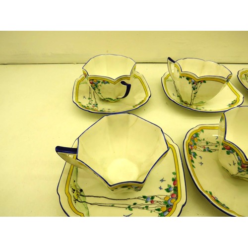 357 - SET OF 12 x CUPS AND SAUCERS - SHELLEY QUEEN ANNE SHAPE BALLOON TREES PATTERN No 11624