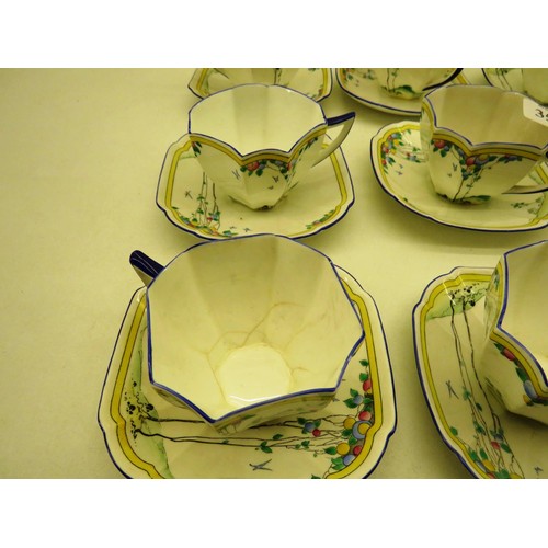 357 - SET OF 12 x CUPS AND SAUCERS - SHELLEY QUEEN ANNE SHAPE BALLOON TREES PATTERN No 11624