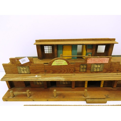 359 - VINTAGE WOODEN HANDMADE FORTRESS COWBOY TOWN PLAYSET