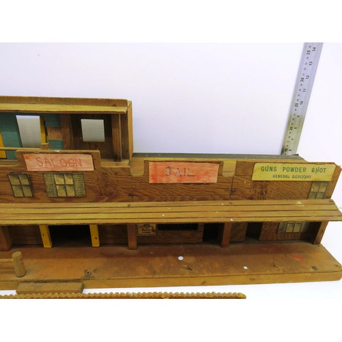 359 - VINTAGE WOODEN HANDMADE FORTRESS COWBOY TOWN PLAYSET