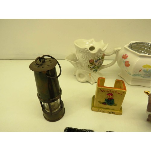 365 - MISCELLANEOUS LOT INCLUDES SMALL BRASS MINERS LAMP AND RUSSIAN BUFFALO FIGURE