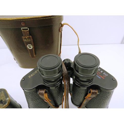 373 - VINTAGE MILITARY MKII BINOCULARS AND PACIFIC 10 x 50 BINOCULARS WITH CARRY CASE