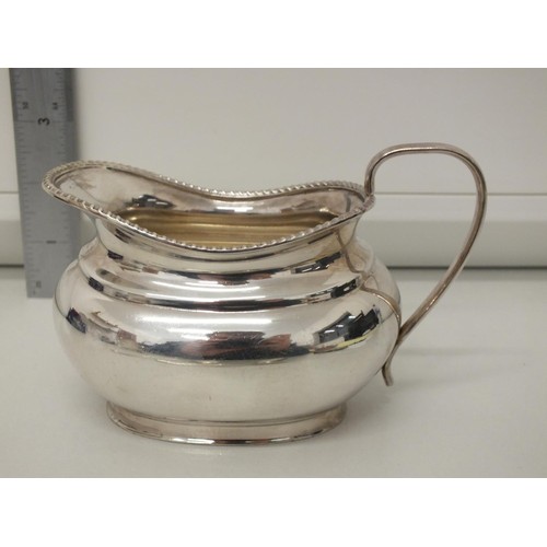 367 - MAPPIN AND WEBB SILVER PLATE CREAM JUG, SUGAR BOWL AND TWO SPOONS