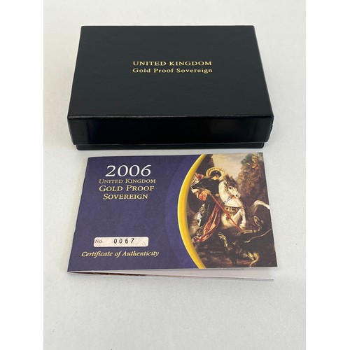 182C - A 2006 GOLD PROOF SOVEREIGN NUMBER SIXTY SEVEN OF A LIMITED EDITION OF 12,500 WORLD WIDE IN A PRESEN... 