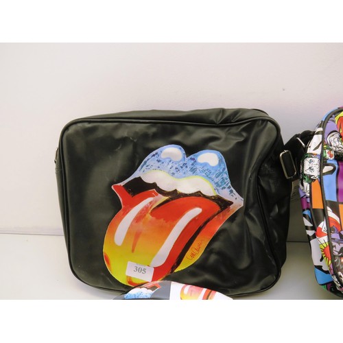 305 - 6 x SHOULDER BAGS,  BEATLES, BATMAN, JOKER, MOHAMED ALI & LIPS - ALL NEW