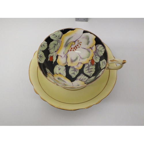 380 - VINTAGE DW PARAGON HAND PAINTED GREANIUM PATTERN CUP AND SAUCER