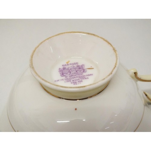 380 - VINTAGE DW PARAGON HAND PAINTED GREANIUM PATTERN CUP AND SAUCER