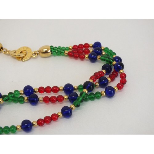 259 - ERNESTO GATTI SIGNED TRIPLE STRAND MULTI COLOUR GLASS BEAD NECKLACE