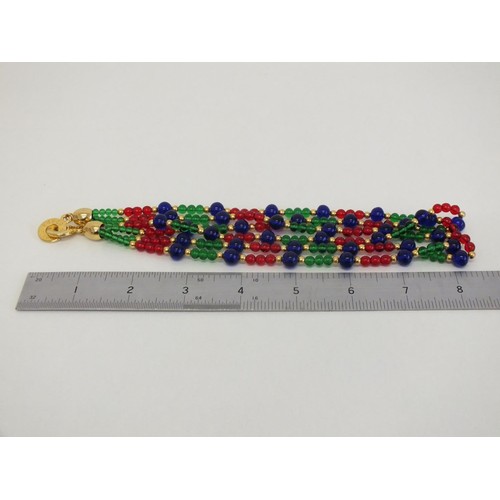 259 - ERNESTO GATTI SIGNED TRIPLE STRAND MULTI COLOUR GLASS BEAD NECKLACE