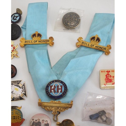 283 - JOBLOT OF ASSORTED BADGES, MASONIC MEDALS ETC