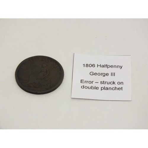 217A - 1806 HALFPENNY- GEORGE III - ERROR STUCK ON DOUBLE PENDANT