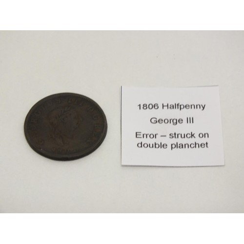 217A - 1806 HALFPENNY- GEORGE III - ERROR STUCK ON DOUBLE PENDANT