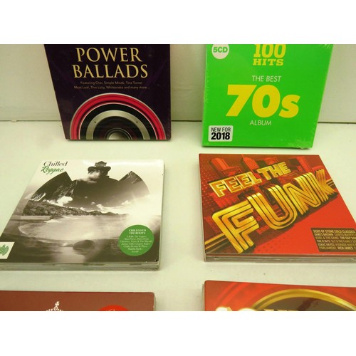 17 - 6 x BRAND NEW CD BOX SETS POWER BALLADS, FEELTIME THE FUNK, 70'S, SOUL, REGGAE, KEEP CALM AND STAY C... 