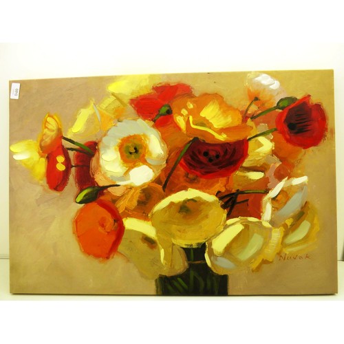 40 - LARGE ORANGE FLOWERED CANVAS PAINTING