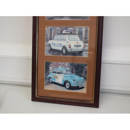 1 - FRAMED POSTCARDS OF OLD POLICE CARS