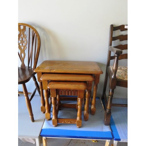 95 - TWO VINTAGE CHAIRS INCLUDES WHEELBACK A AND NEST OF TABLES