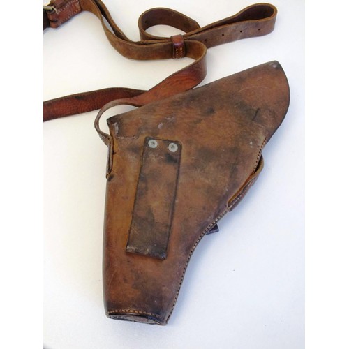 87C - WWI BRITISH ARMY LEATHER FLARE HOLSTER- DATED 1942 WITH SHOULDER STRAP