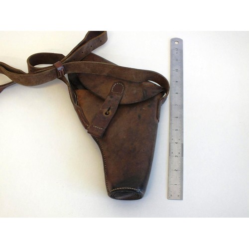 87C - WWI BRITISH ARMY LEATHER FLARE HOLSTER- DATED 1942 WITH SHOULDER STRAP