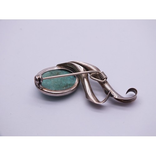 72 - SILVER & TURQUOISE BROOCH and A SILVER CAMEO RING