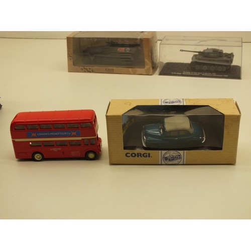 31 - 4 DIECAST VEHICLES TO INCLUDE TWO MILITARY, BUS AND MORRIS MINOR