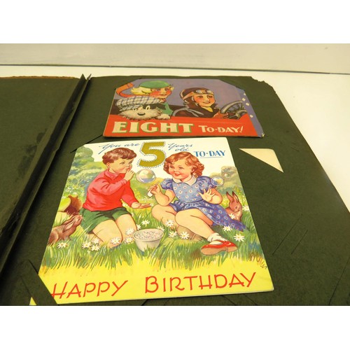 3 - VINTAGE POSTCARD ALBUM CONTAINING LUCIE ATTWELL, VARIUOS OLD BIRTHDAY CARDS, CHRISTMAS CARDS ETC