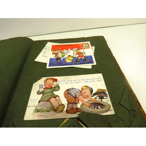 3 - VINTAGE POSTCARD ALBUM CONTAINING LUCIE ATTWELL, VARIUOS OLD BIRTHDAY CARDS, CHRISTMAS CARDS ETC