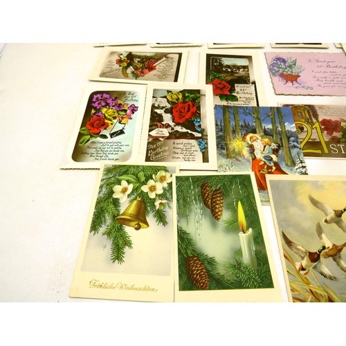 3 - VINTAGE POSTCARD ALBUM CONTAINING LUCIE ATTWELL, VARIUOS OLD BIRTHDAY CARDS, CHRISTMAS CARDS ETC