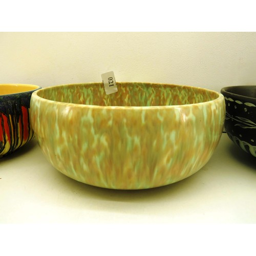 21 - THREE VINTAGE BOWLS INCLDES ABSTRACT, ROGILD AND FLAXMANWARE